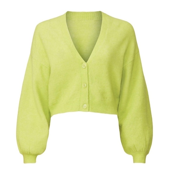 BAUM PFERDGARTEN 90s Alpaca Wool Puff Sleeve Oversized Crop Cardigan Sweater S - Picture 11 of 11